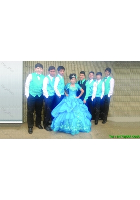 Best Selling Bubble and Embroideried Aqua Blue Quinceanera Package in Taffeta and Organza