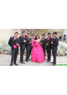 Affordable Sequined Bust and Ruffled Sweetheart Hot Pink Quinceanera Package in Tulle