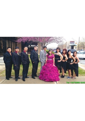 Designer Sweetheart Organza Fuchsia Quinceanera Package with Beading and Ruffles