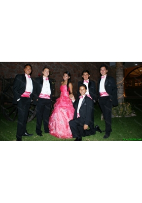Discount Applique Ruffled Sweetheart Hot Pink Quinceanera Package in Organza