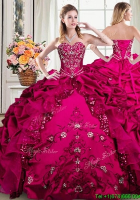 New Style Sweetheart Embroideried Fuchsia Quinceanera Dress with Beading and Bubbles
