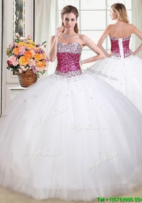 Discount Really Puffy Beaded Bodice White Quinceanera Dress in Tulle