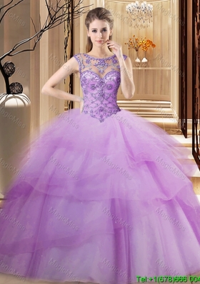 Unique Beaded and Ruffled Layers Scoop Quinceanera Dress in Lilac