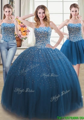 Discount Puffy Sweetheart Teal Detachable Quinceanera Dress with Beading