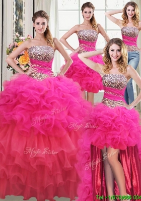Fashionable Puffy Strapless Organza Two Tone Detachable Quinceanera Dress with Beading and Ruffled Layers