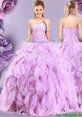 Discount Puffy Skirt Lilac Zipper Up Sweet 16 Dress with Ruffles and Beading