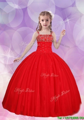 Lovely Big Puffy Beaded Straps Little Girl Pageant Dress in Red