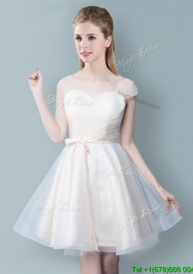 Fashionable Knee Length Champagne Bridesmaid Dress with Cap Sleeves