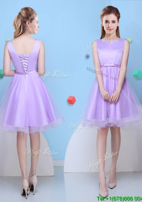 Fashionable Scoop Lavender Short Bridesmaid Dress with Bowknot