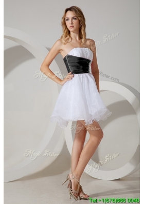 Luxurious Beaded White and Black Short Bridesmaid Dress in Organza