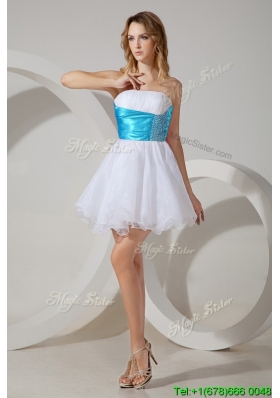 New Arrivals Strapless White Bridesmaid Dress with Belt and Beading