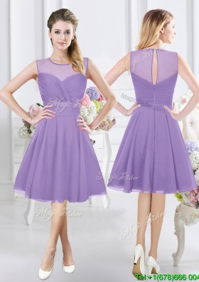 Top Seller See Through Scoop Ruched Bridesmaid Dress with Zipper Up