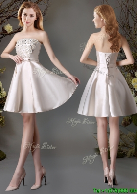 Perfect Applique and Bowknot Champagne Short Prom Dress for Summer