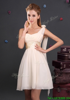 Low Price One Shoulder Champagne Prom Dress in Chiffon