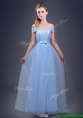 Sexy Light Blue Empire Dama Dress with Off the Shoulder