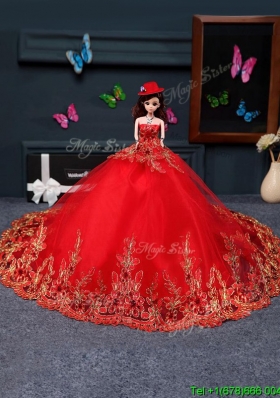 Beautiful Tulle Red Quinceanera Doll Dress