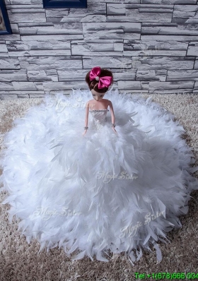 Affordable Feather Quinceanera Doll Dress in White