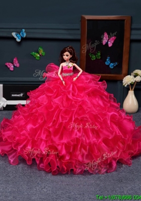 Wonderful Organza Quinceanera Doll Dress in Coral Red