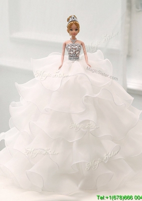 Romantic White Quinceanera Doll Dress in Organza