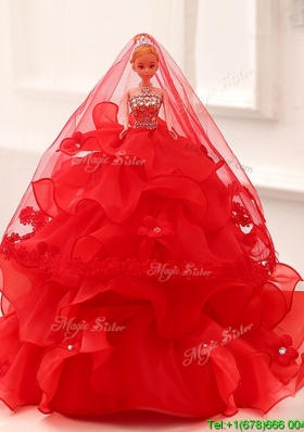 Modest Organza Quinceanera Doll Dress in Red