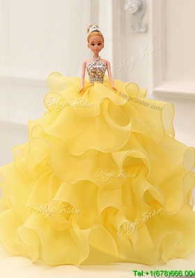 Most Popular Yellow Organza Quinceanera Doll Dress for Girls