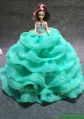 High End Organza Quinceanera Doll Dress in Turquoise