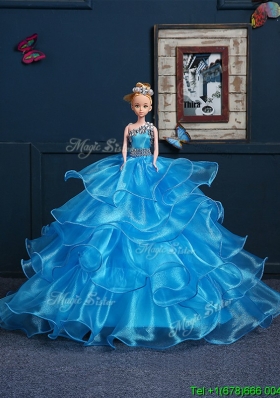 Cheap Organza Baby Blue Quinceanera Doll Dress
