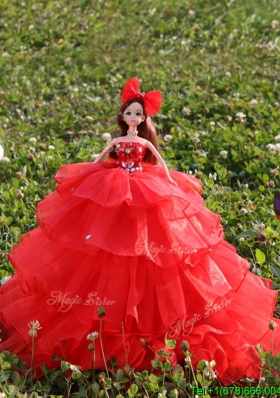 New Style Red Quinceanera Doll Dress in Organza