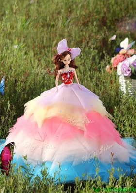 Popular Rainbow Colored Quinceanera Doll Dress in Tulle