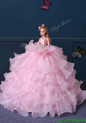 Hot Sale Organza Quinceanera Doll Dress in Baby Pink
