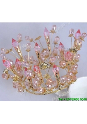 Cheap Pink Tiara with Rhinestone and Floral Alloy