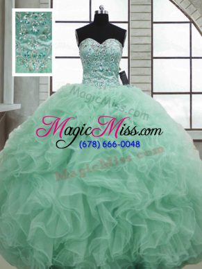 Fine Apple Green Vestidos de Quinceanera Military Ball and Sweet 16 and Quinceanera with Beading and Ruffles Sweetheart Sleeveless Lace Up