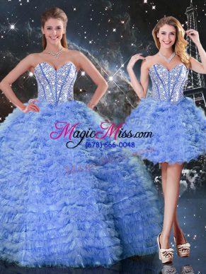 Spectacular Blue Sweetheart Lace Up Beading and Ruffled Layers Quinceanera Gowns Sleeveless