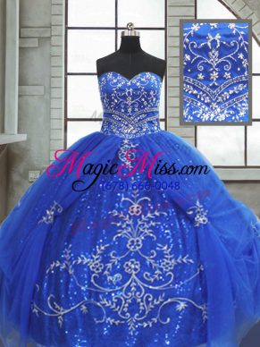 Romantic Sleeveless Tulle Floor Length Lace Up Quinceanera Gowns in Blue with Beading and Appliques