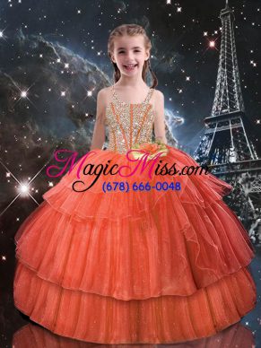 Best Short Sleeves Lace Up Floor Length Beading and Ruffled Layers Little Girl Pageant Dress