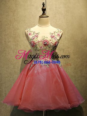 High End Coral Red Sleeveless Organza Lace Up Prom Party Dress for Prom and Party