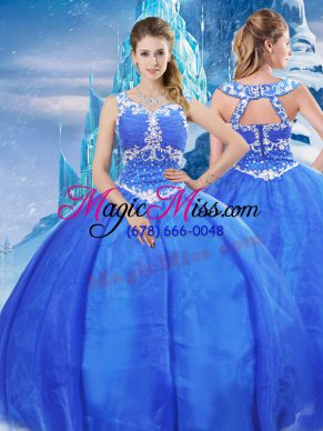 Organza V-neck Sleeveless Zipper Beading Sweet 16 Quinceanera Dress in Blue
