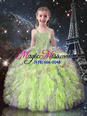 Floor Length Ball Gowns Sleeveless Yellow Green Little Girl Pageant Gowns Lace Up