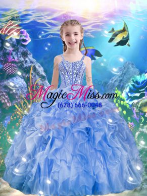 Light Blue Sleeveless Organza Lace Up Girls Pageant Dresses for Quinceanera and Wedding Party