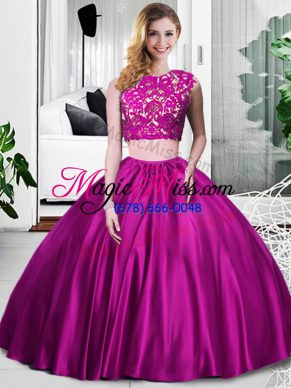Cute Floor Length Zipper Quinceanera Gown Fuchsia for Military Ball and Sweet 16 and Quinceanera with Lace and Ruching