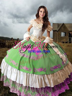 Fancy Multi-color Sleeveless Embroidery and Ruffled Layers Floor Length Quinceanera Dress