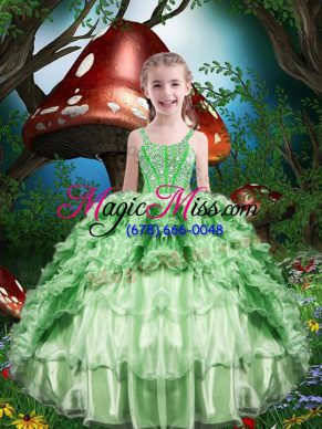 Most Popular Apple Green Straps Lace Up Beading and Ruffles and Ruffled Layers Girls Pageant Dresses Sleeveless