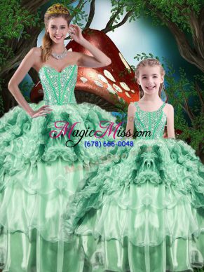 Modern Sleeveless Lace Up Floor Length Beading and Ruffles and Ruffled Layers Vestidos de Quinceanera