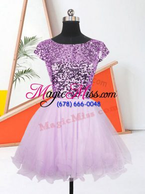 High End Lilac Prom Dresses Prom and Party with Sequins Bateau Sleeveless Lace Up
