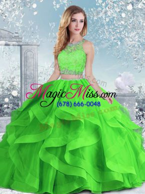 Trendy Sleeveless Clasp Handle Floor Length Beading and Ruffles 15 Quinceanera Dress