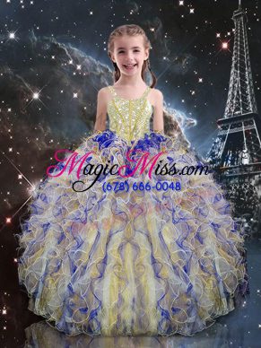 Organza Sleeveless Floor Length Girls Pageant Dresses and Beading and Ruffles