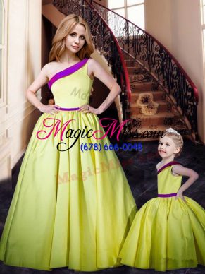 Sleeveless Floor Length Ruching Lace Up Dress for Prom with Yellow