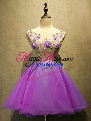 Purple Lace Up Scoop Embroidery Homecoming Dress Organza Sleeveless