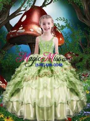 Hot Sale Yellow Green Lace Up Straps Beading and Ruffles and Ruffled Layers Little Girl Pageant Gowns Organza Short Sleeves