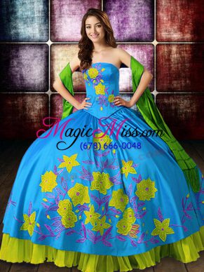Multi-color Satin Lace Up Quinceanera Gown Sleeveless Floor Length Embroidery